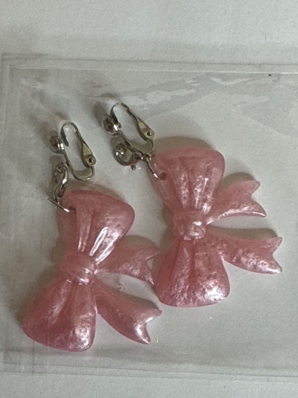 Pearlescent Pink Bow Clip-On Earrings - Women Jewelry